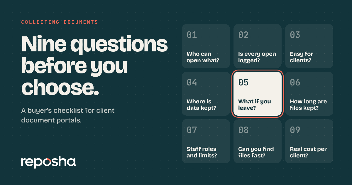 Nine-point checklist beside a padlock and a client folder