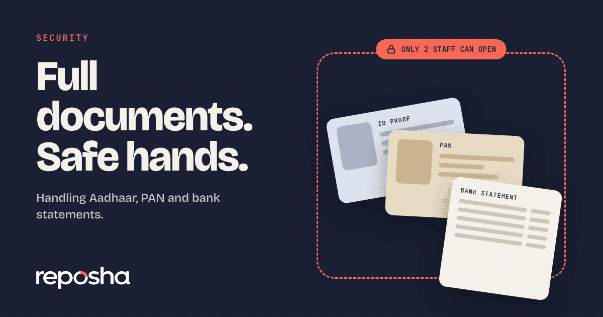 Locked folder holding an ID card, a PAN card and a bank statement with a record of who opened each
