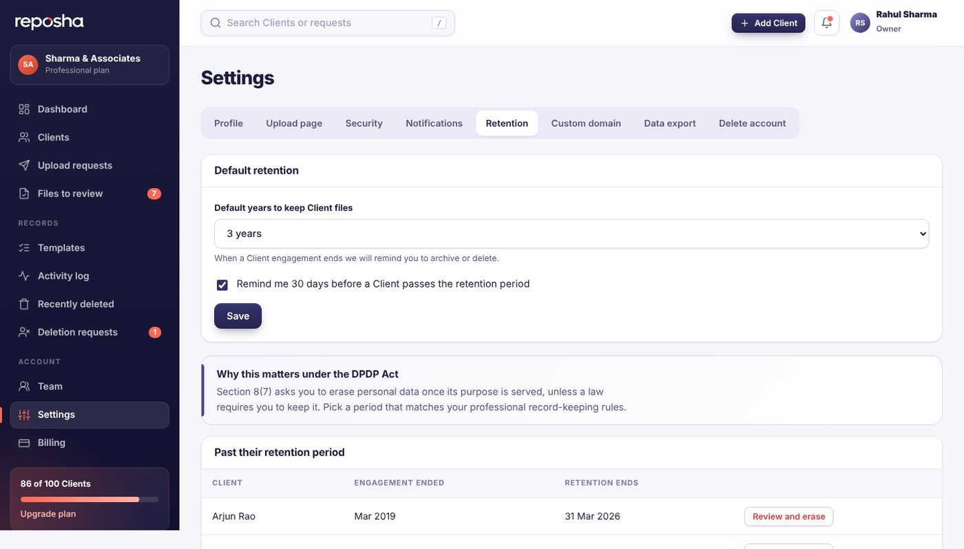 Retention settings